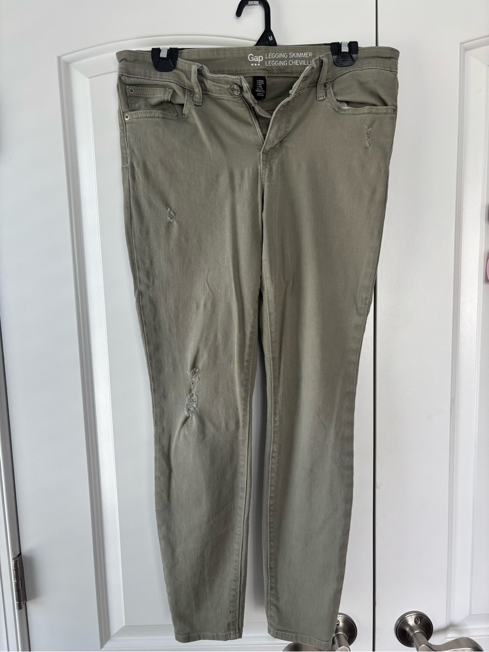 GAP Women's Legging Skimmer Jeans Size 6 / 28R Olive Green Distressed Cropped